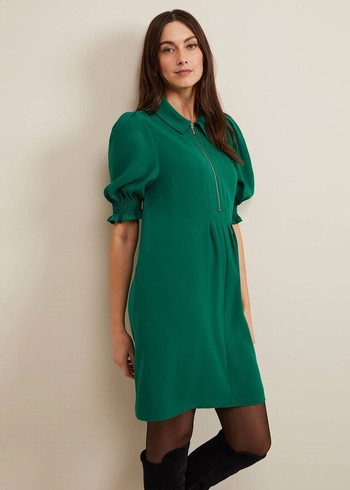 Phase Eight Candice Zip Swing Dress Green Australia | OC6039451